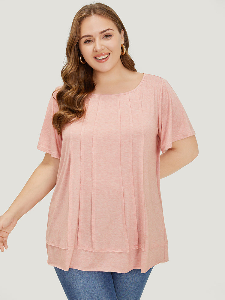 Plain Pleated Front Tiered Hem Ruffle T-shirt