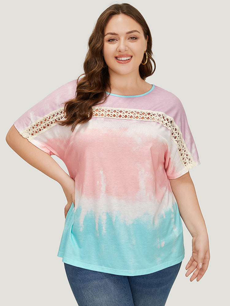 Tie Dye Dolman Sleeve Lace T-shirt