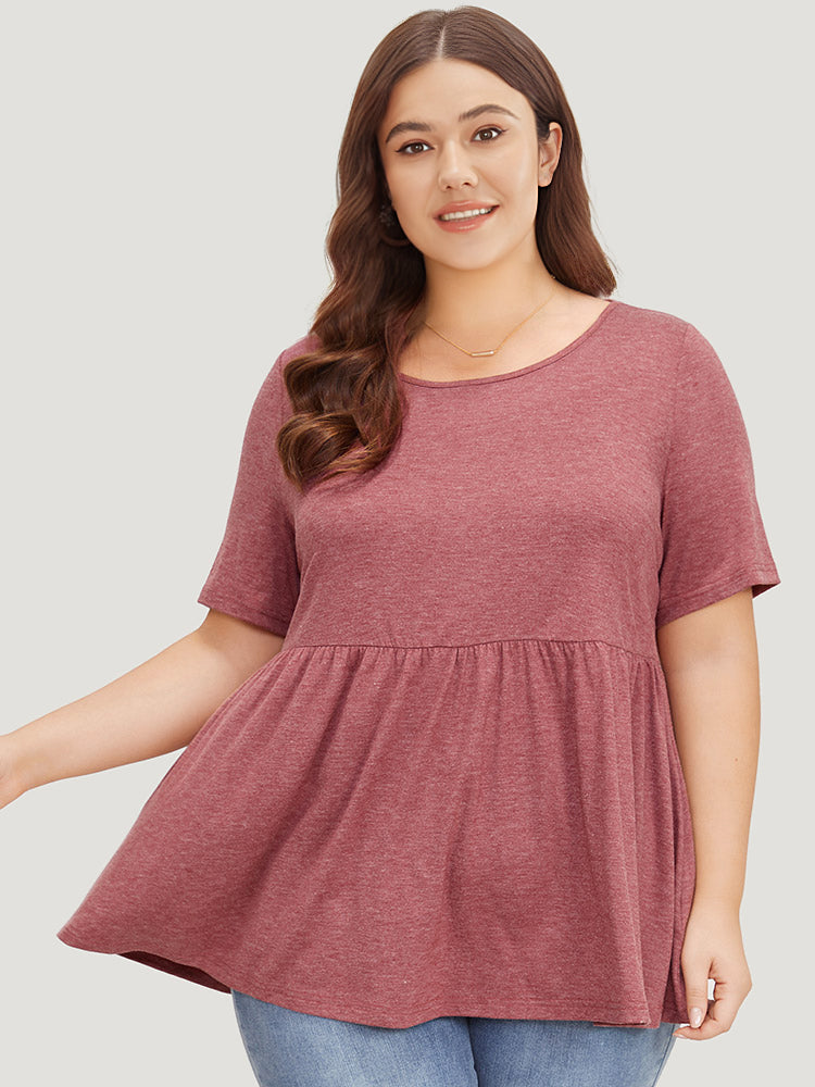 Supersoft Essentials Plain Heather Gathered Crew Neck Ruffle Hem T-shirt