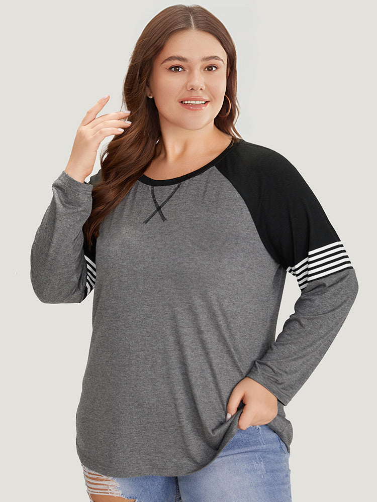 Striped Contrast Raglan Sleeve T-shirt