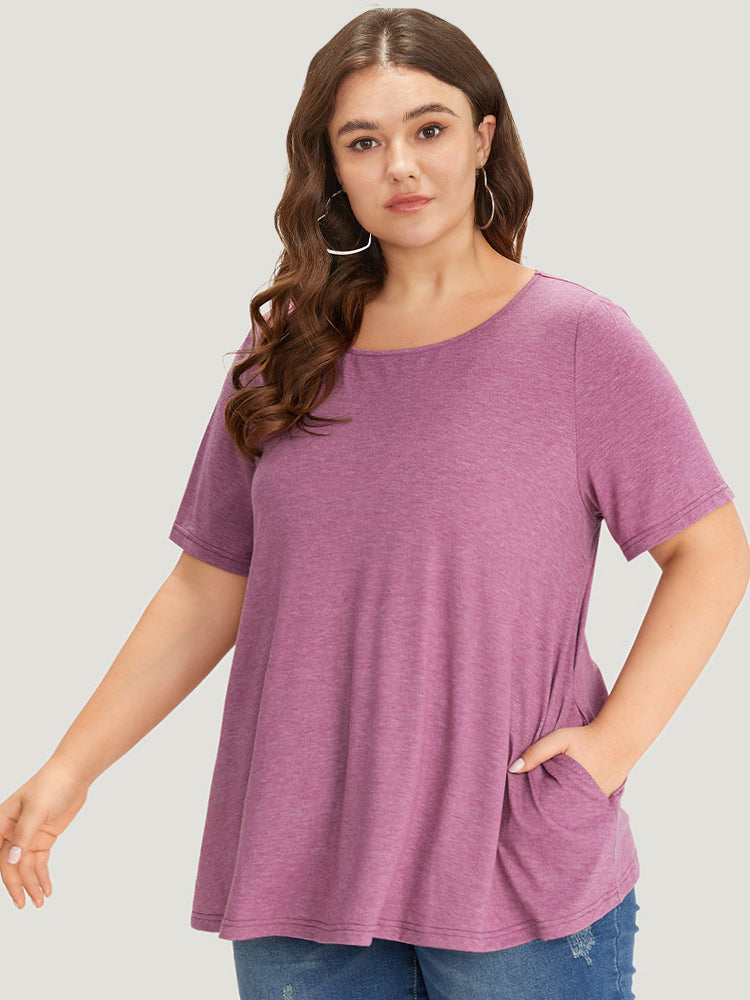 Plain Heather Pocket Round Neck T-shirt