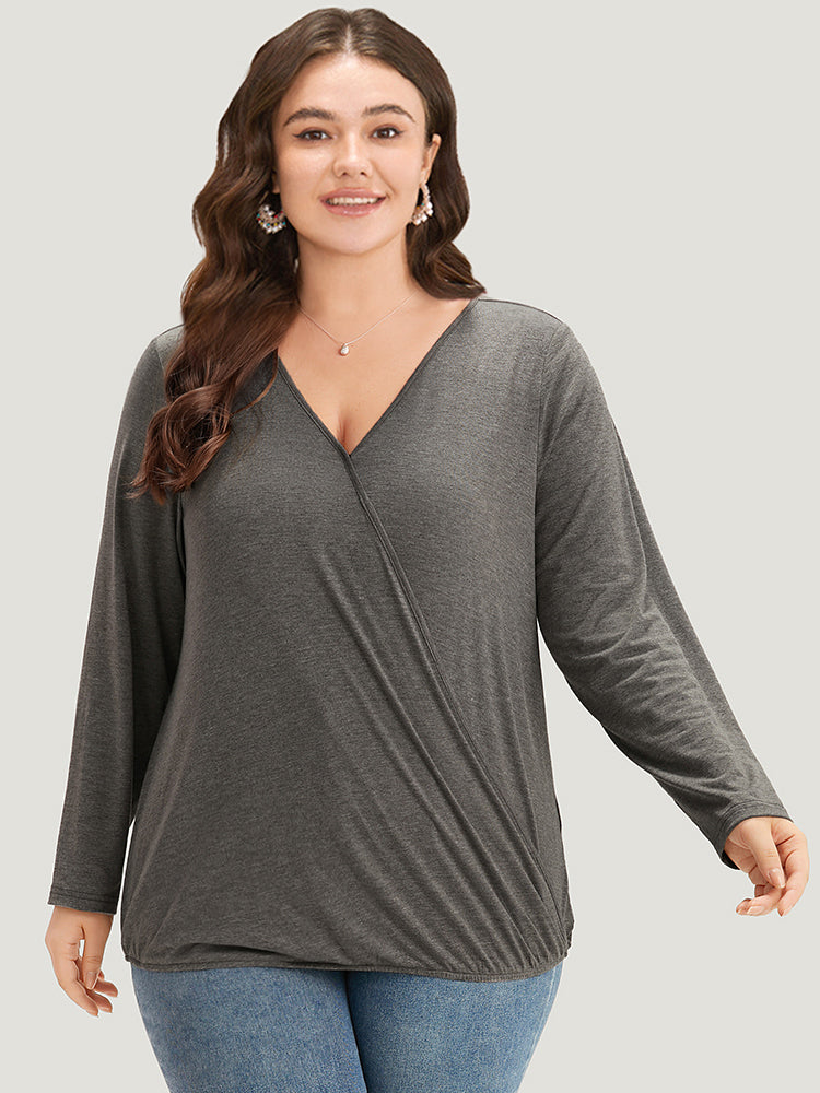 Plain Heather Gathered Wrap T-shirt