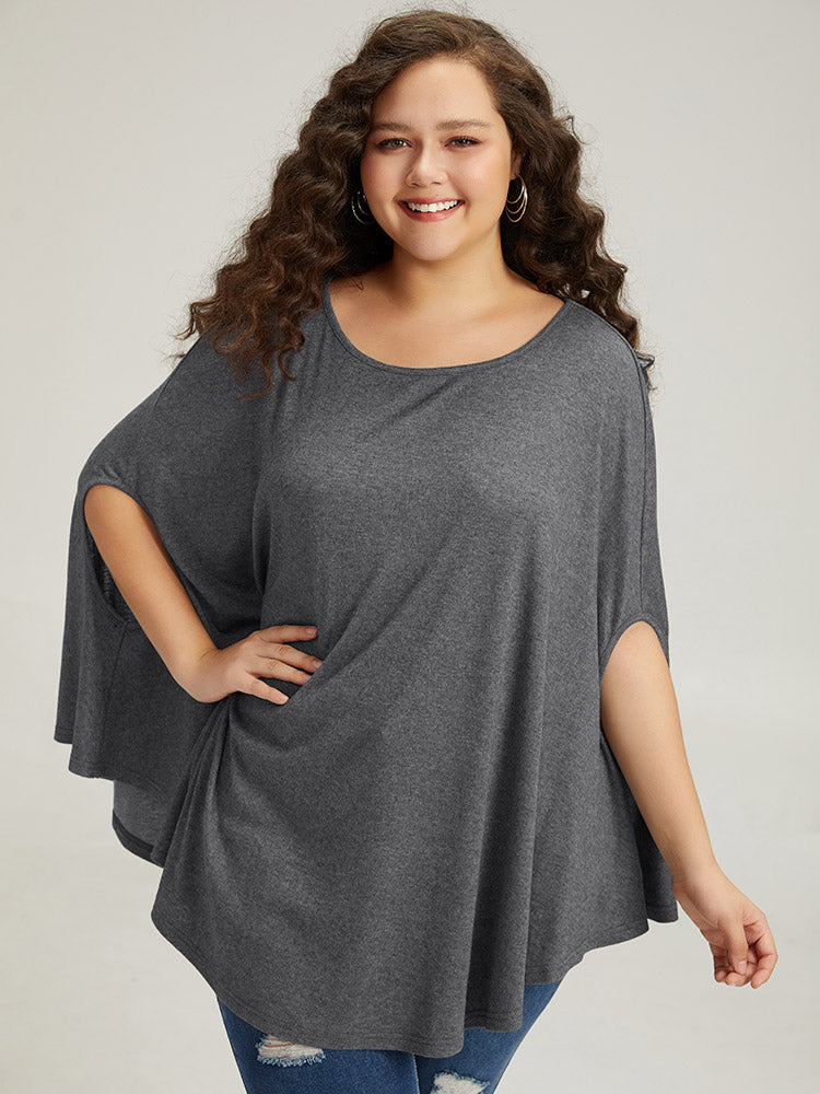 Solid Dolman Sleeve Crew Neck T-shirt