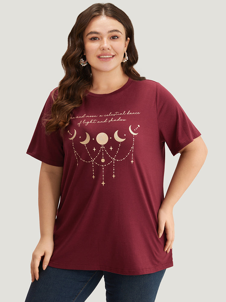 Moon & Star Print Round Neck T-shirt