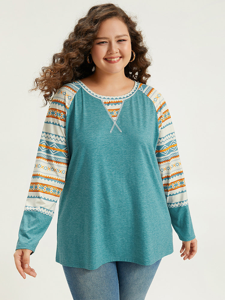 Boho Print Raglan Sleeve T-shirt