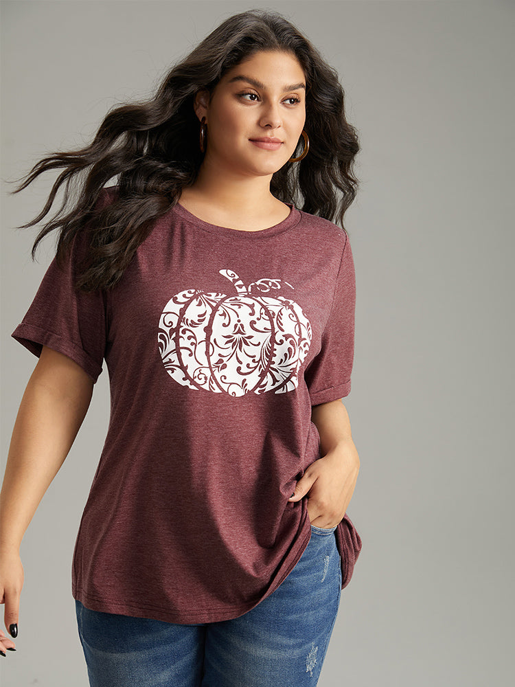 Pumpkin Print Round Neck T-shirt