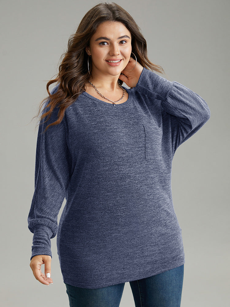 Plain Heather Patched Pocket Dolman Sleeve T-shirt