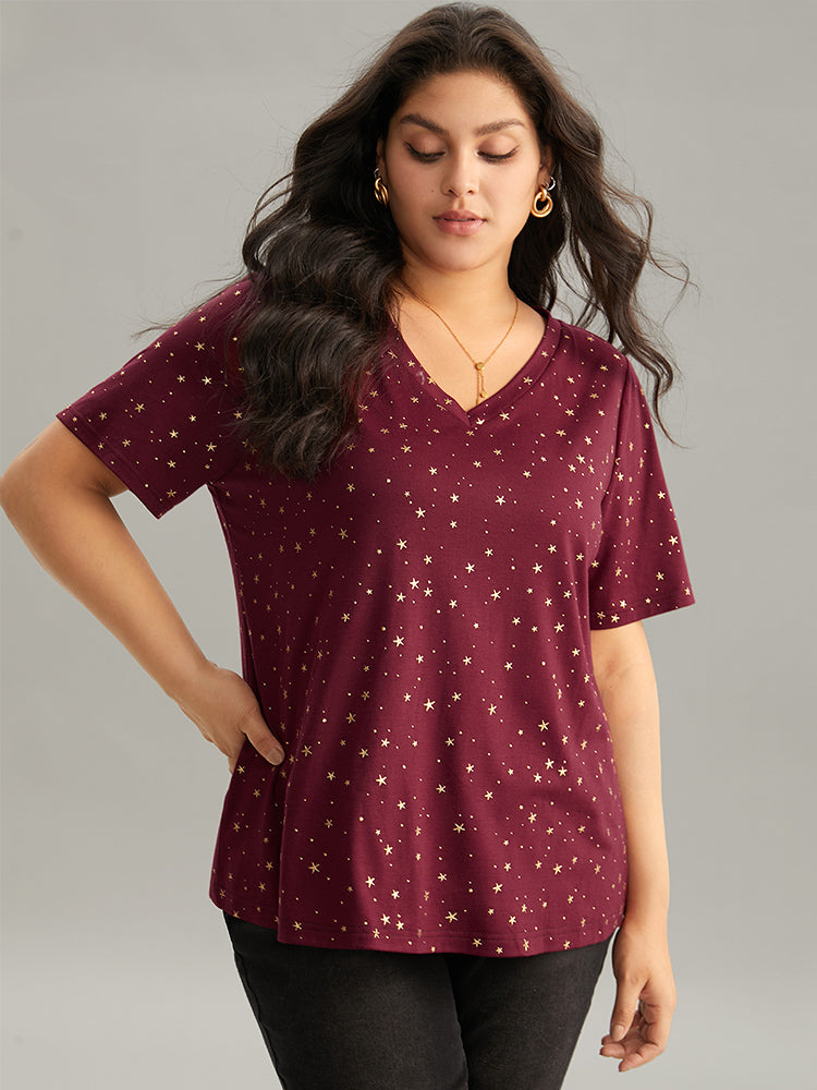 Star Polka Dot V Neck T-shirt