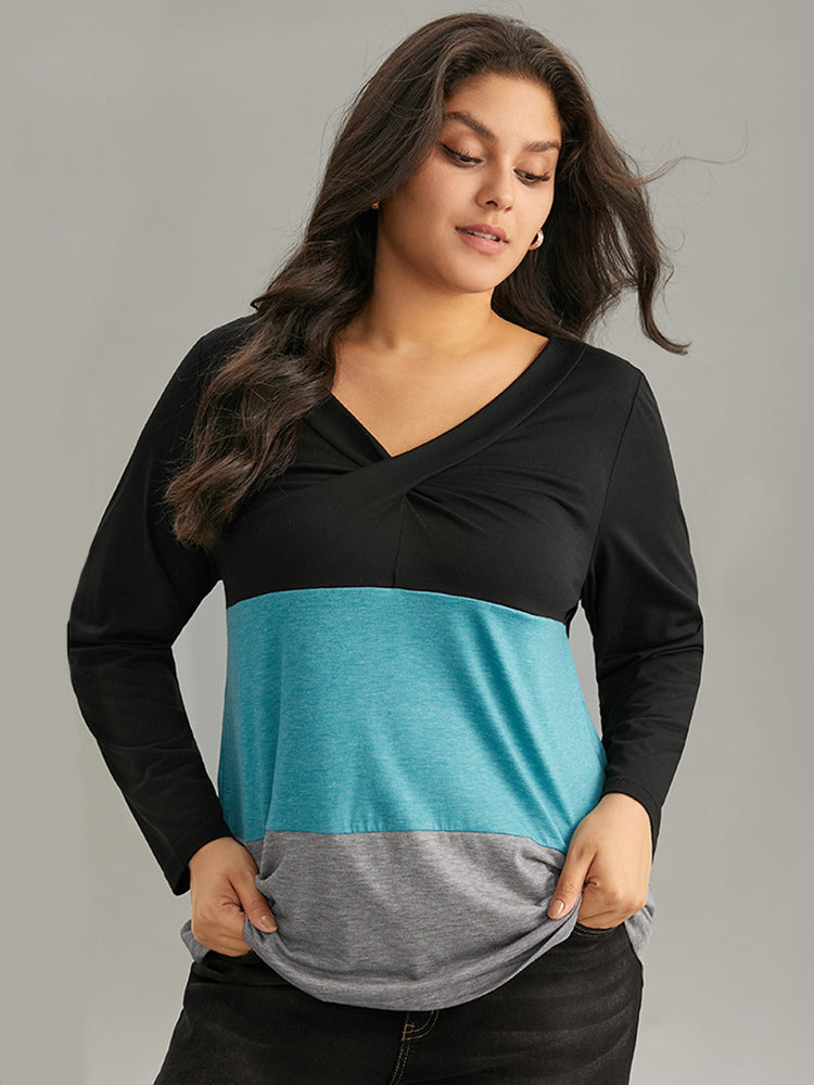 Colorblock Contrast Twist Front T-shirt