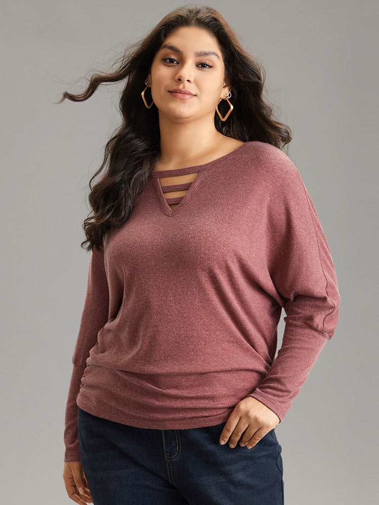 Solid Heather Keyhole Batwing Sleeve T-shirt