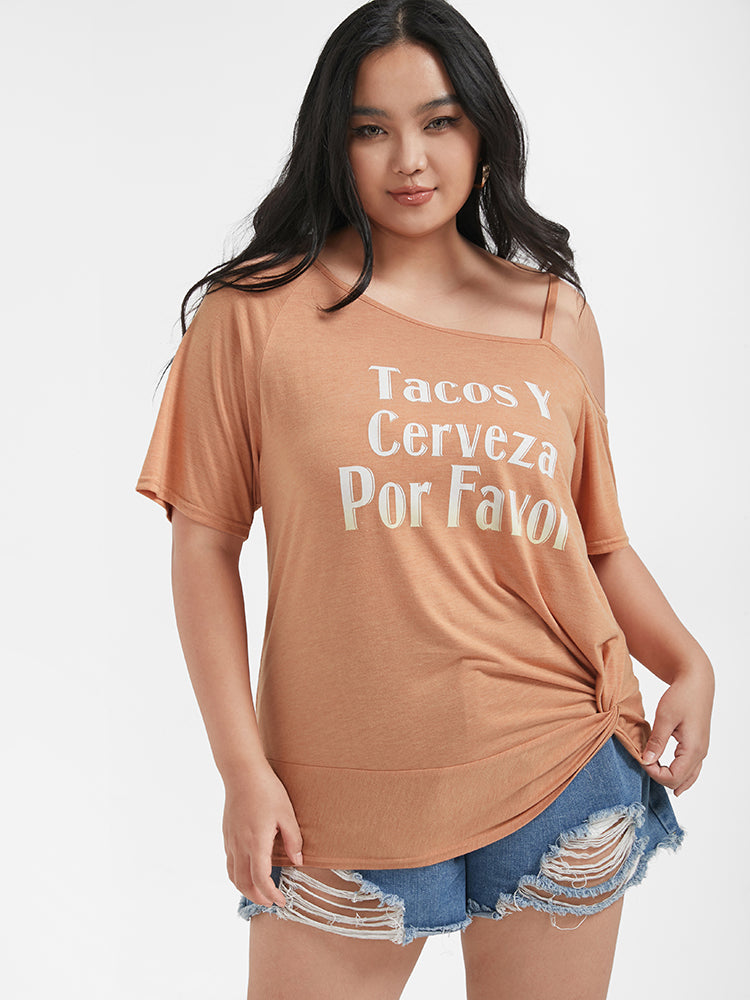 Plain Twist Front Off Shoulder T-shirt