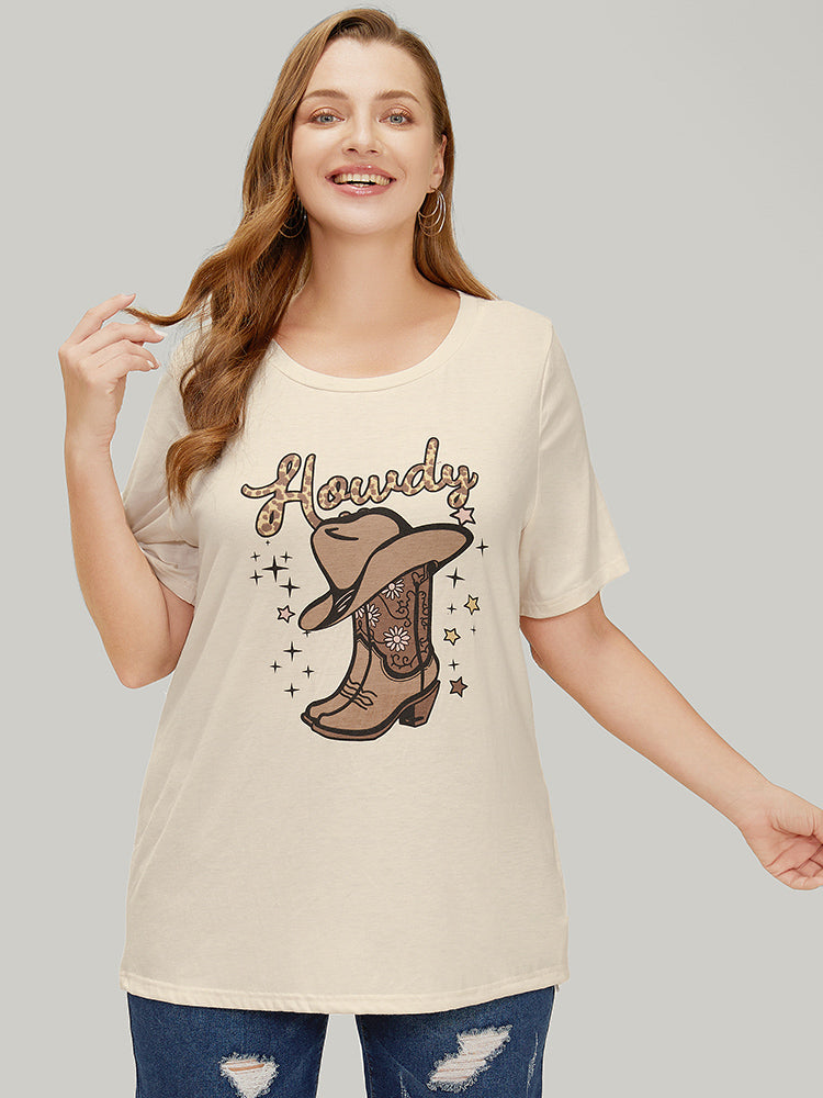 Boots & Hat Print Drop Shoulder Graphic T-shirt