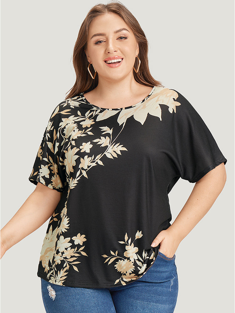 Floral Printed Short Sleeve Round Neck T-shirt