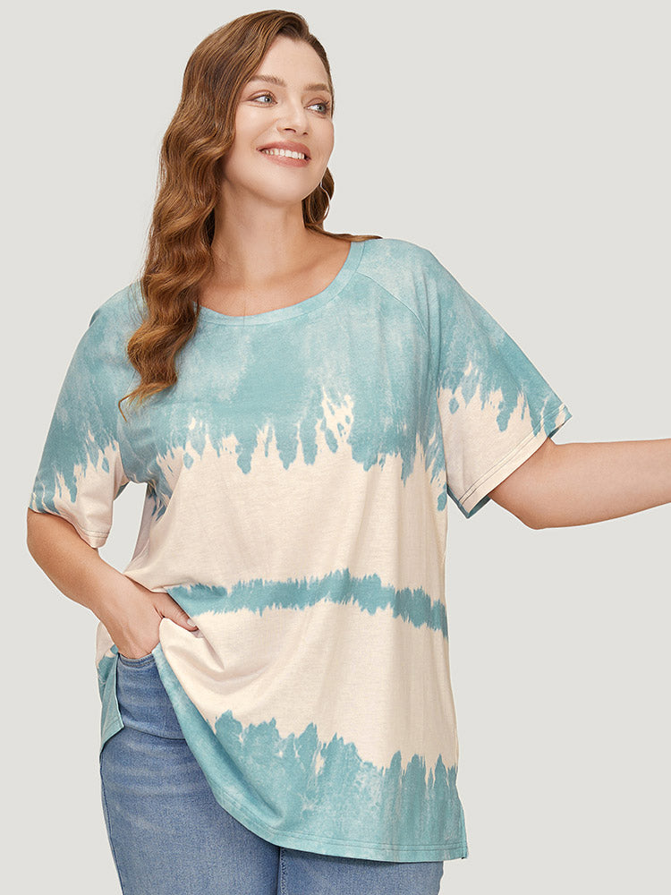 Tie Dye Raglan Sleeve Split Hem T-shirt