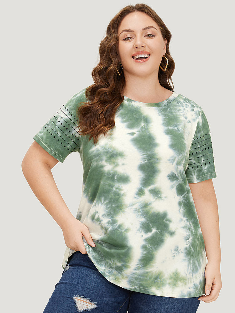 Tie Dye Crew Neck Rivet Detail T-shirt