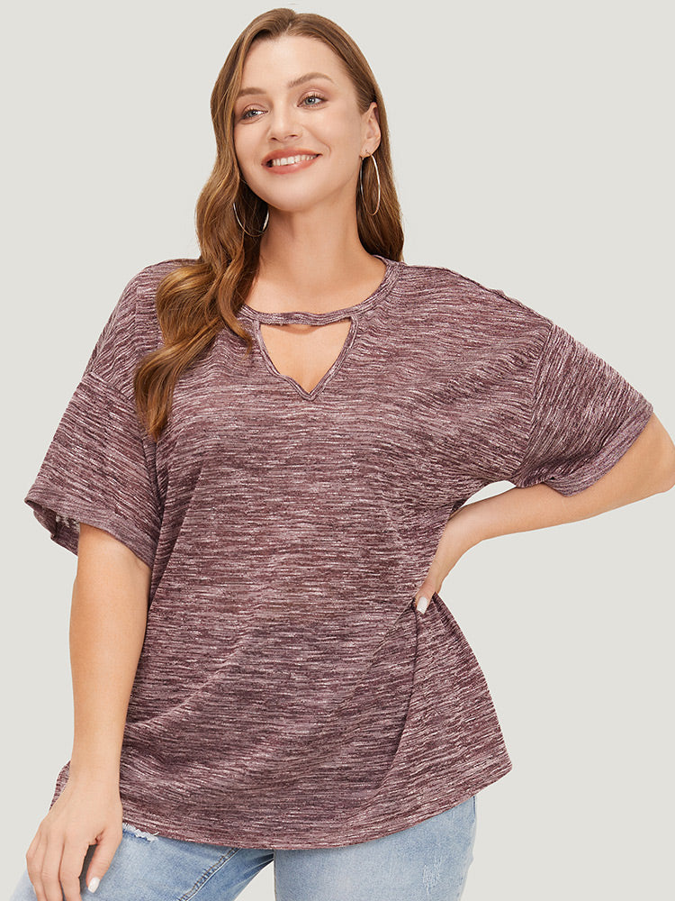 Plain Keyhole Split Hem Heather T-shirt