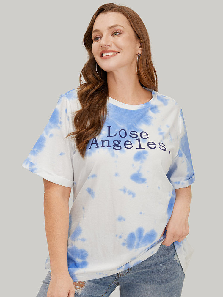 Letter Print Short Sleeve Tie Dye T-shirt