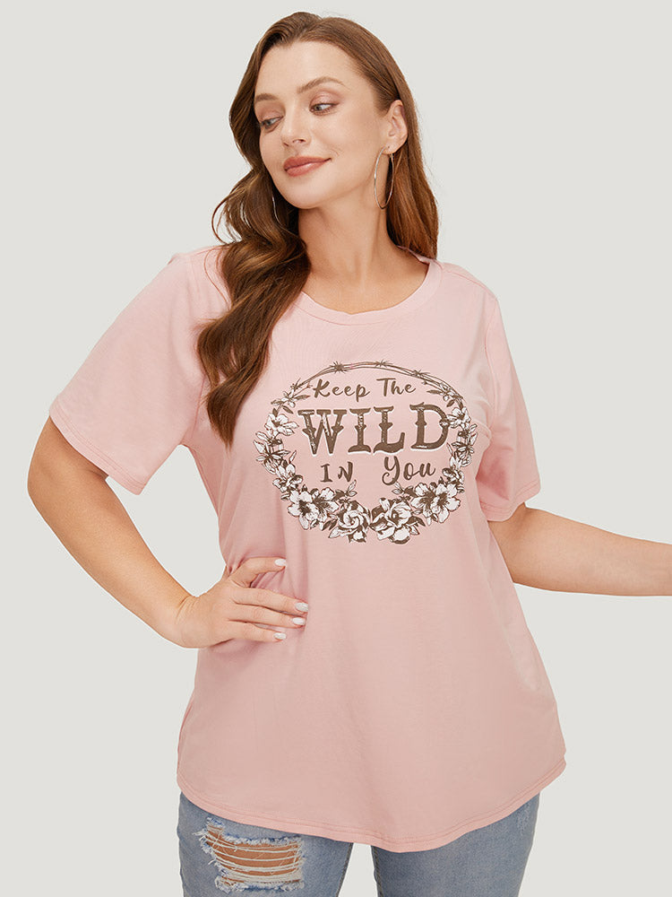 Floral Wreath & Letter Short Sleeve T-shirt