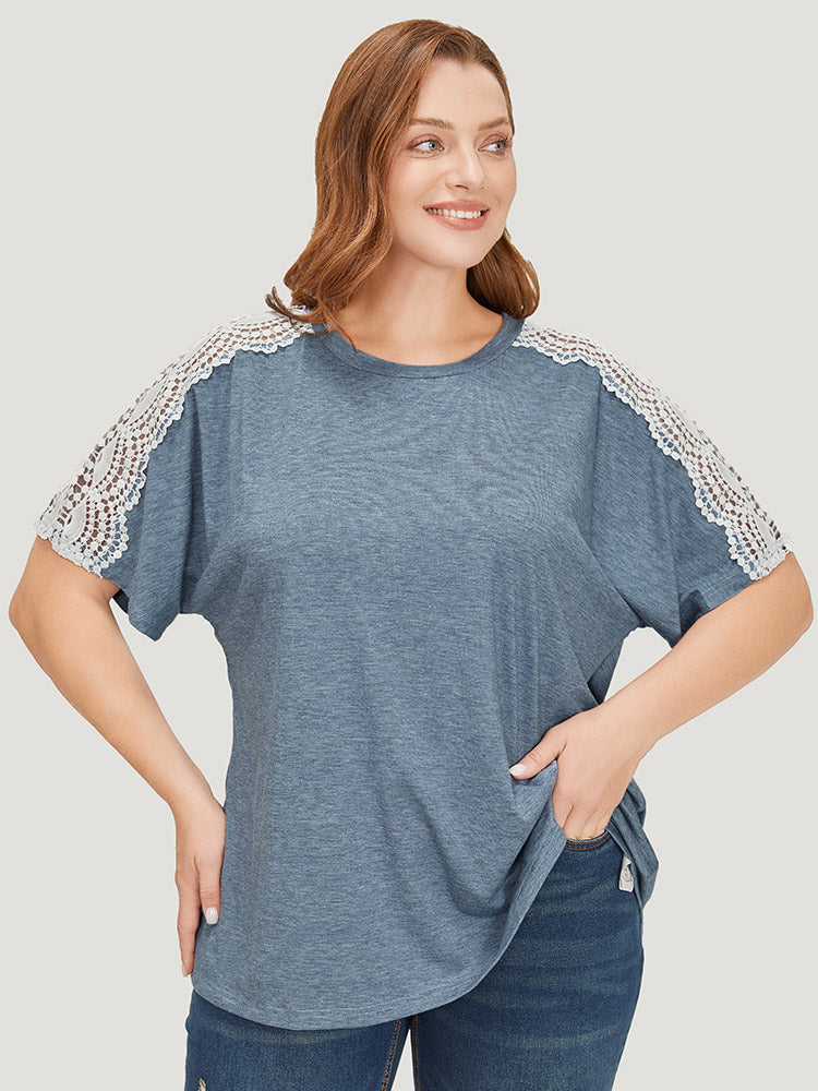 Solid Contrast Lace Heather T-shirt