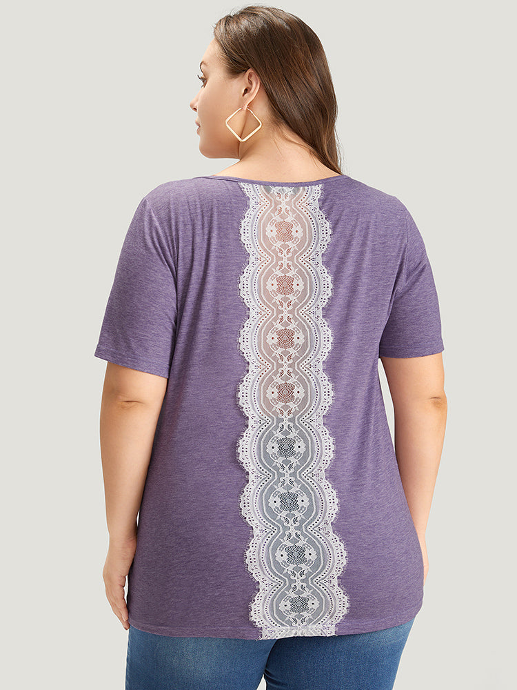 Plain Contrast Lace Heather T-shirt