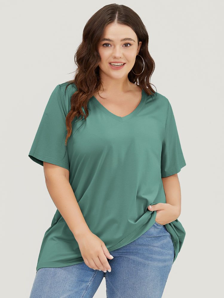 UltraCool Solid V Neck Slightly Stretchy T-shirt