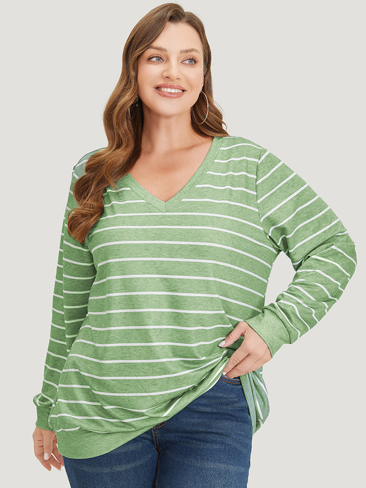 Striped Print V Neck Sweatshirt