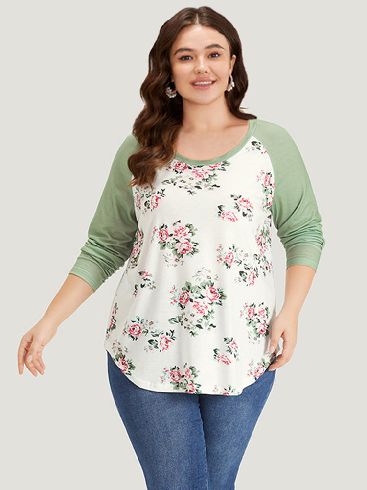 Floral Print Contrast Raglan Sleeve T-shirt