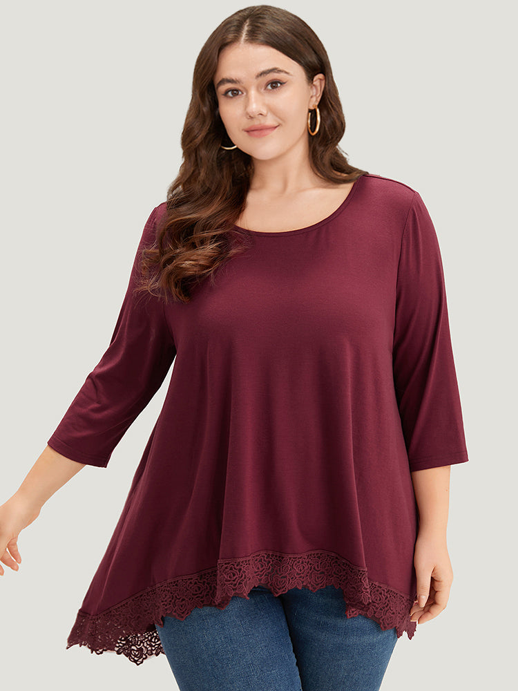 Plain Guipure Lace High Low Hem T-shirt