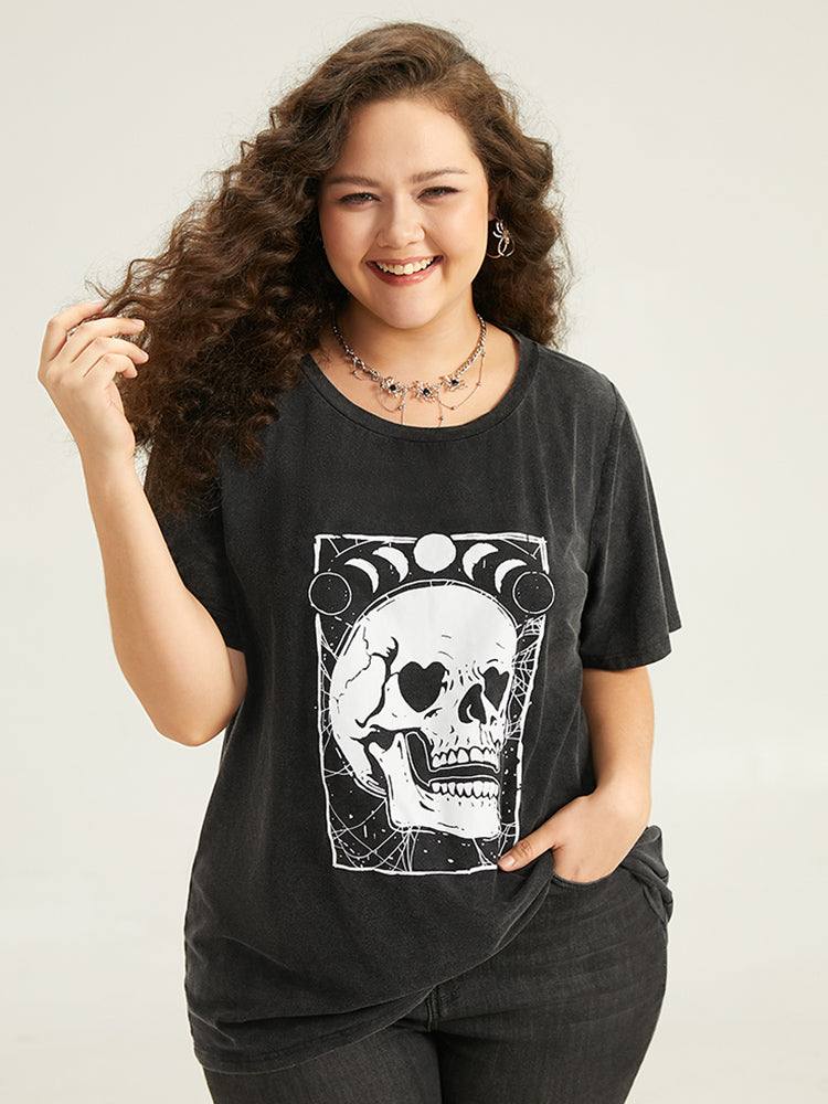 Halloween Skull & Moon Print T-shirt