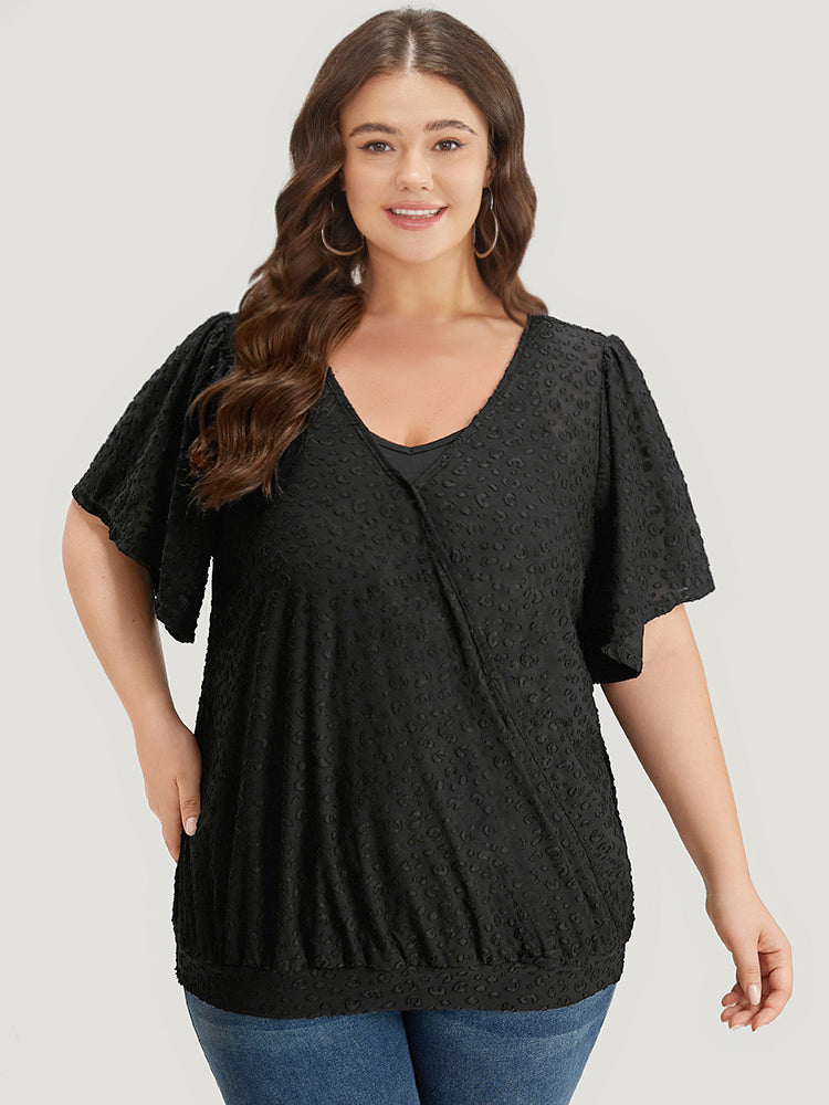 Plisse Surplice Neck Ruffle Trim T-shirt