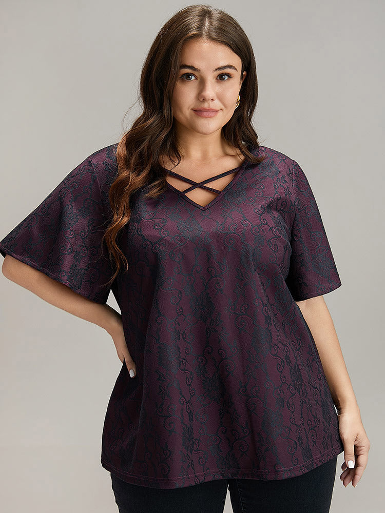 Lace Crisscross Neck T-shirt