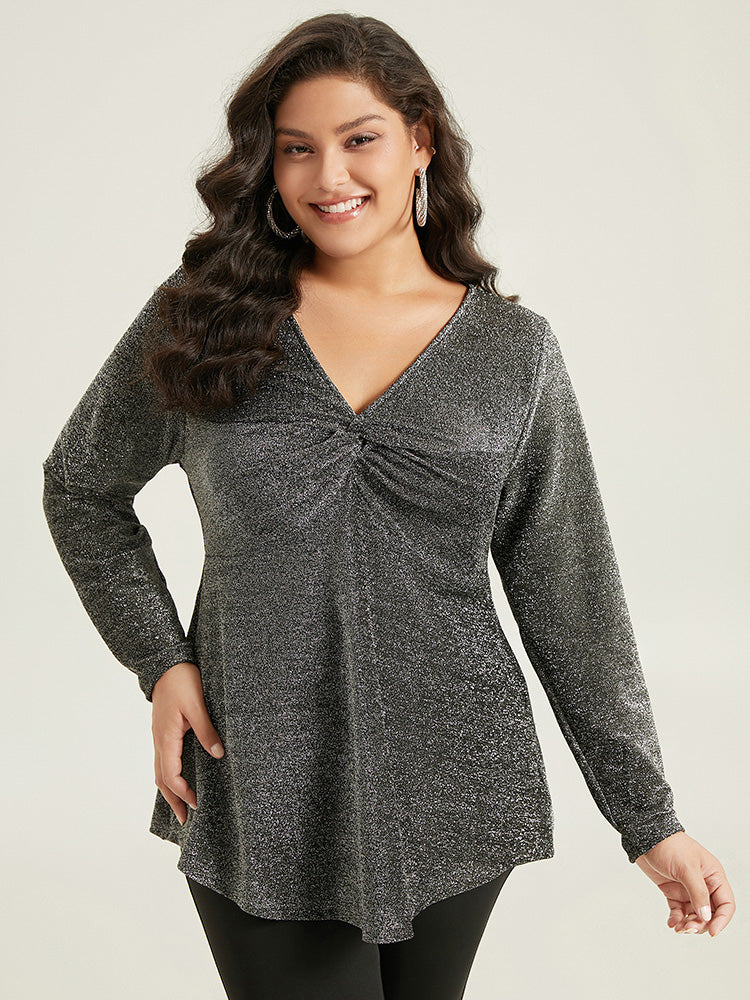 Glitter Twist Front Curved Hem T-shirt