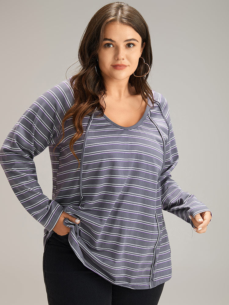 Striped Patchwork Raglan Sleeve T-shirt