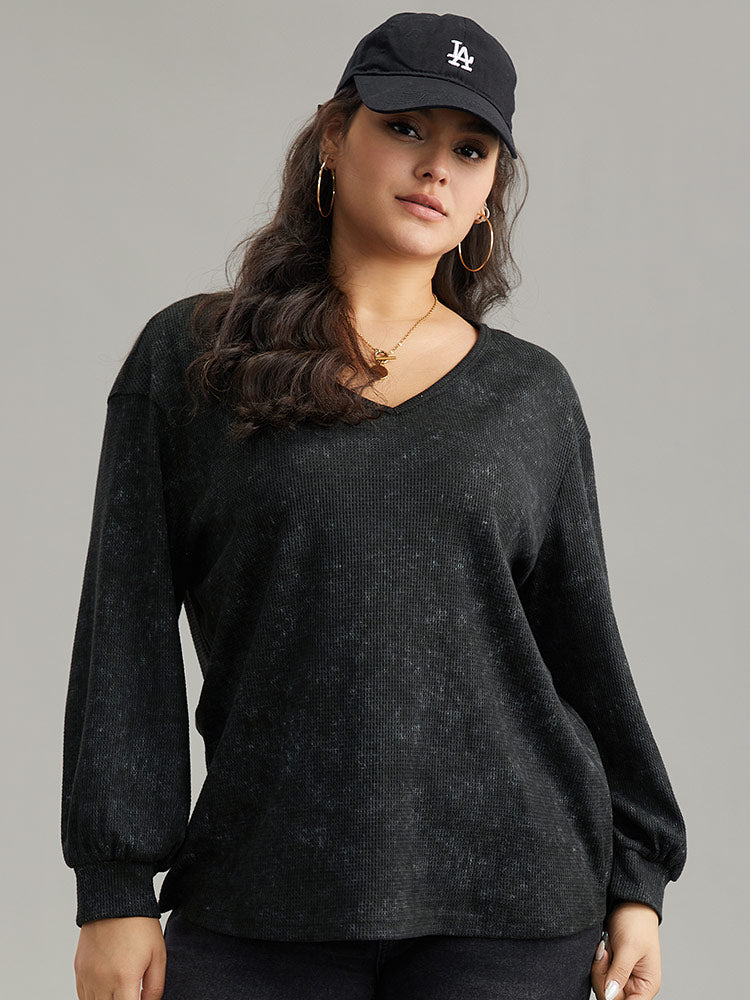 Waffle Knit Heather V Neck T-shirt