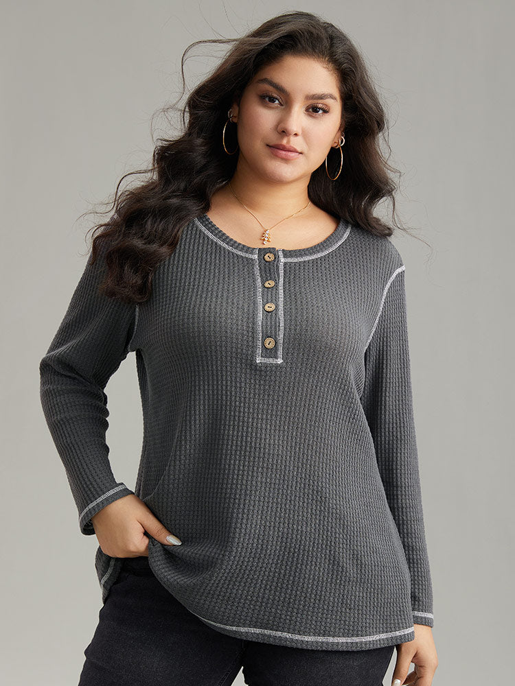 Waffle Knit Stitch Button Through T-shirt