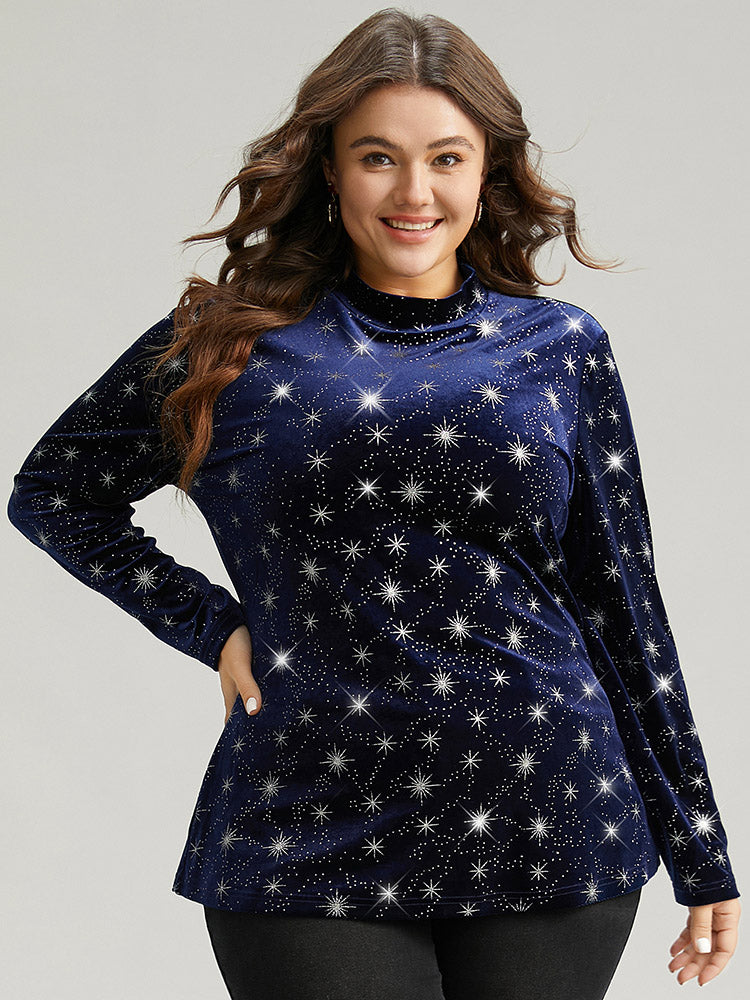 Star Glitter Mock Neck T-shirt