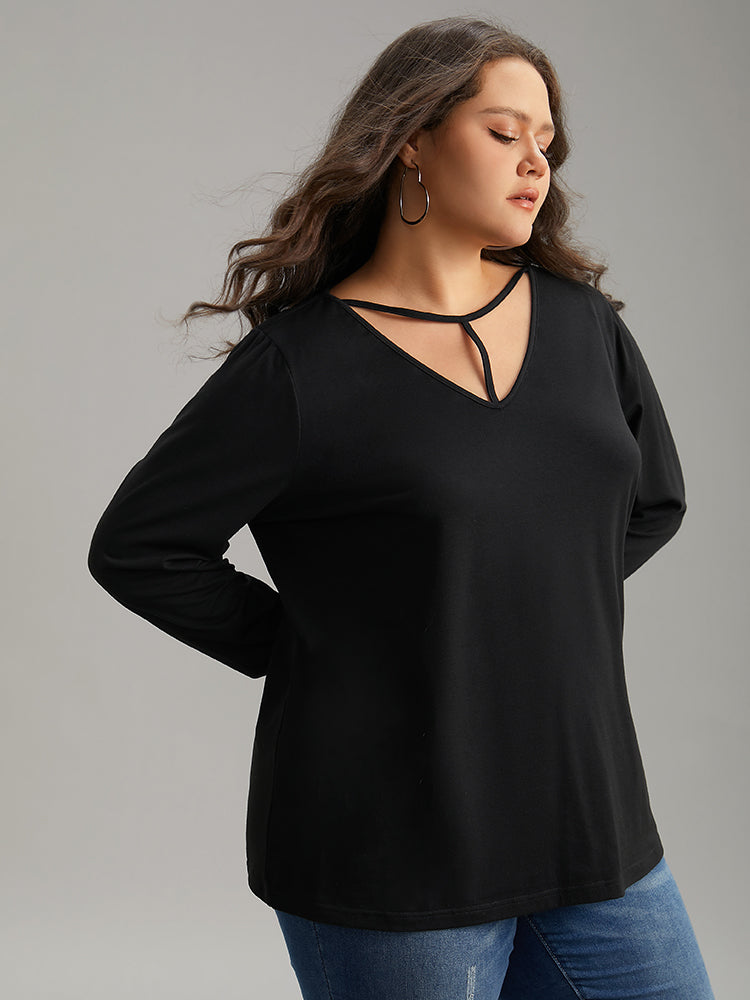 Plain Cut Out Long Sleeve T-shirt