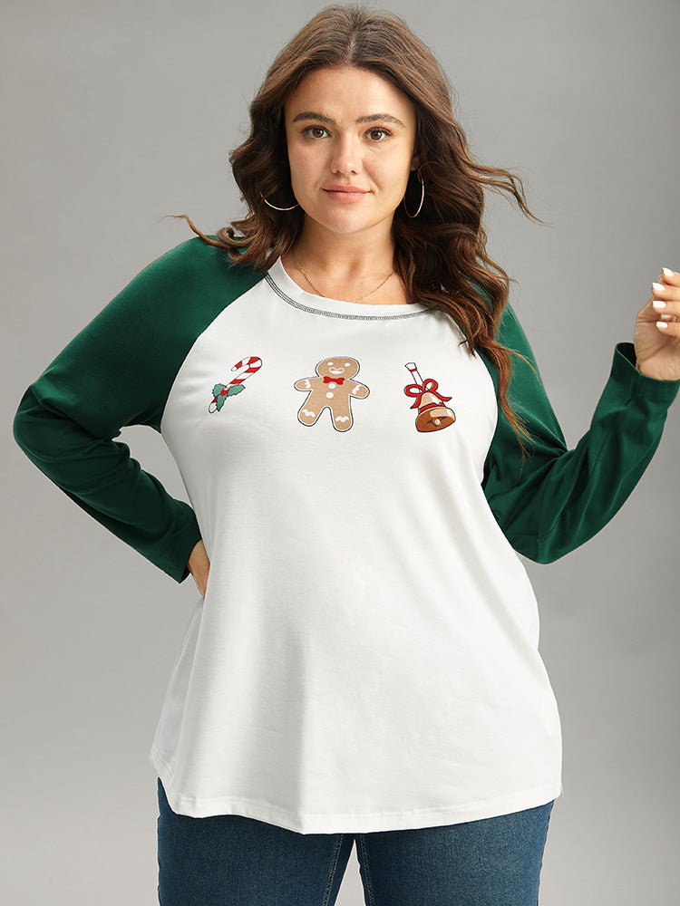 Christmas Gingerbread Man Contrast Raglan Sleeve T-shirt