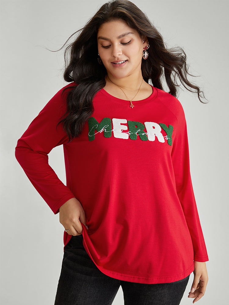 Christmas Terry Embroidered Raglan Sleeve T-shirt