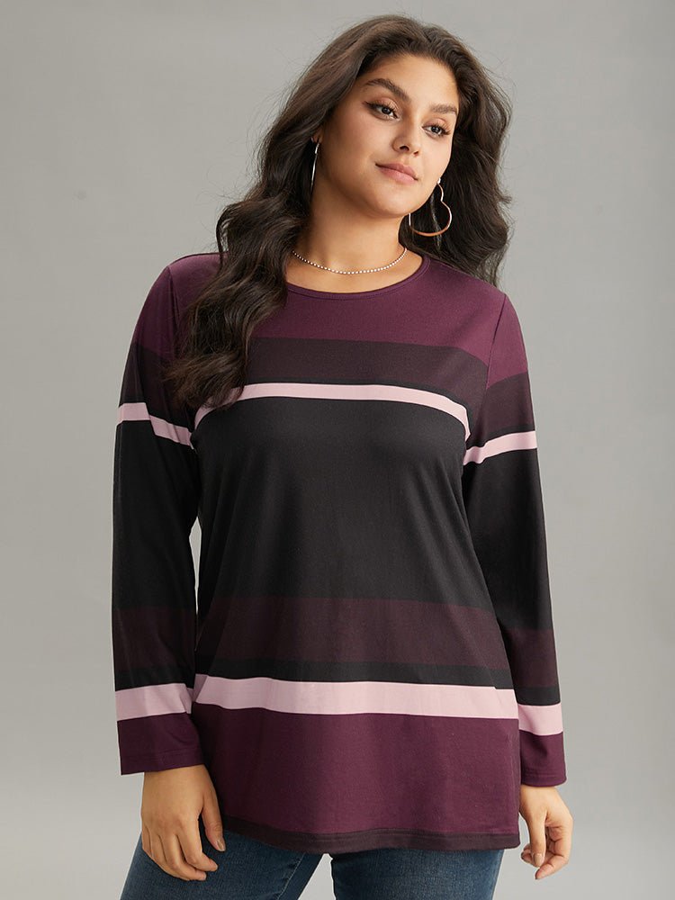 Striped Colorblock Contrast Round Neck T-shirt