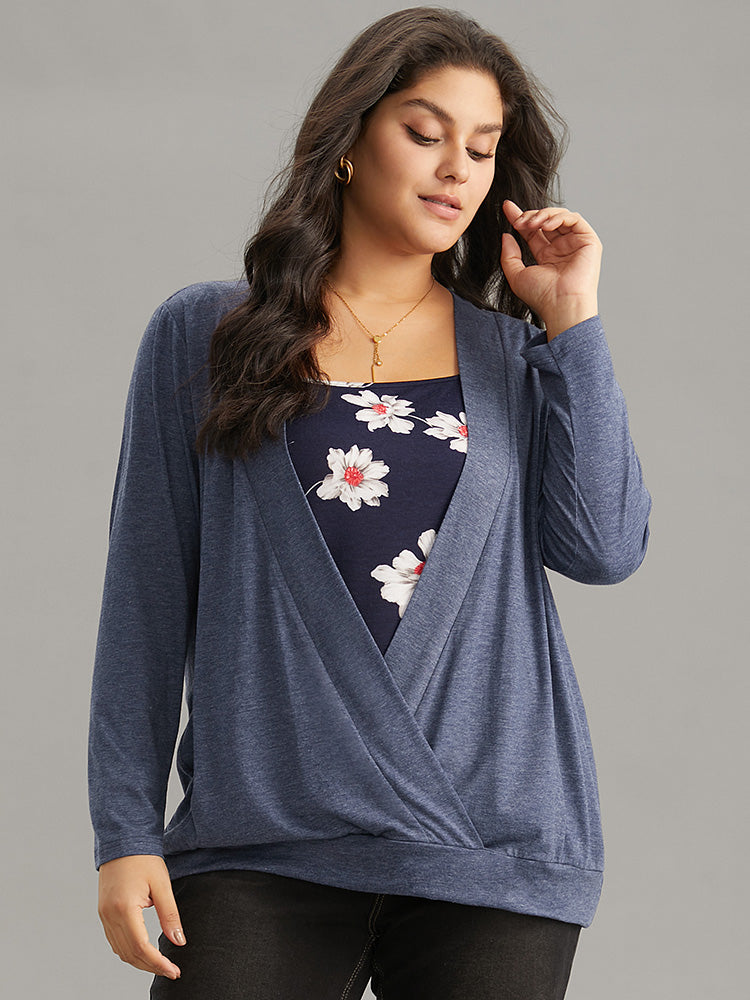 Heather Tiered Patchwork Floral Square Neck T-shirt