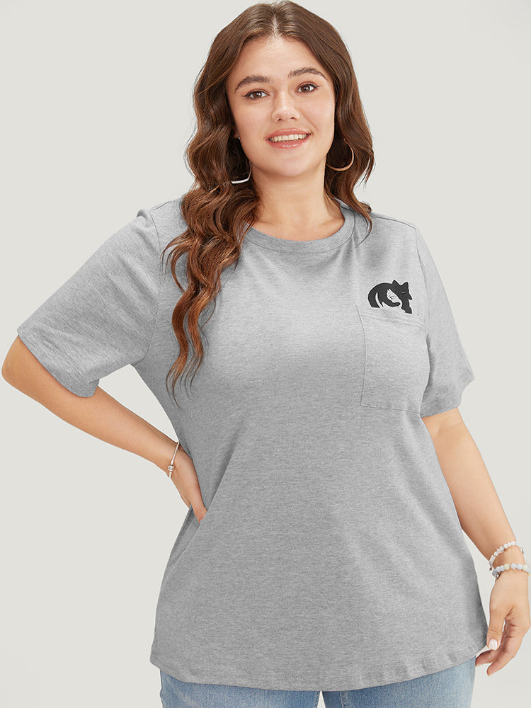 Cartoon Animal Patched Pocket T-shirt