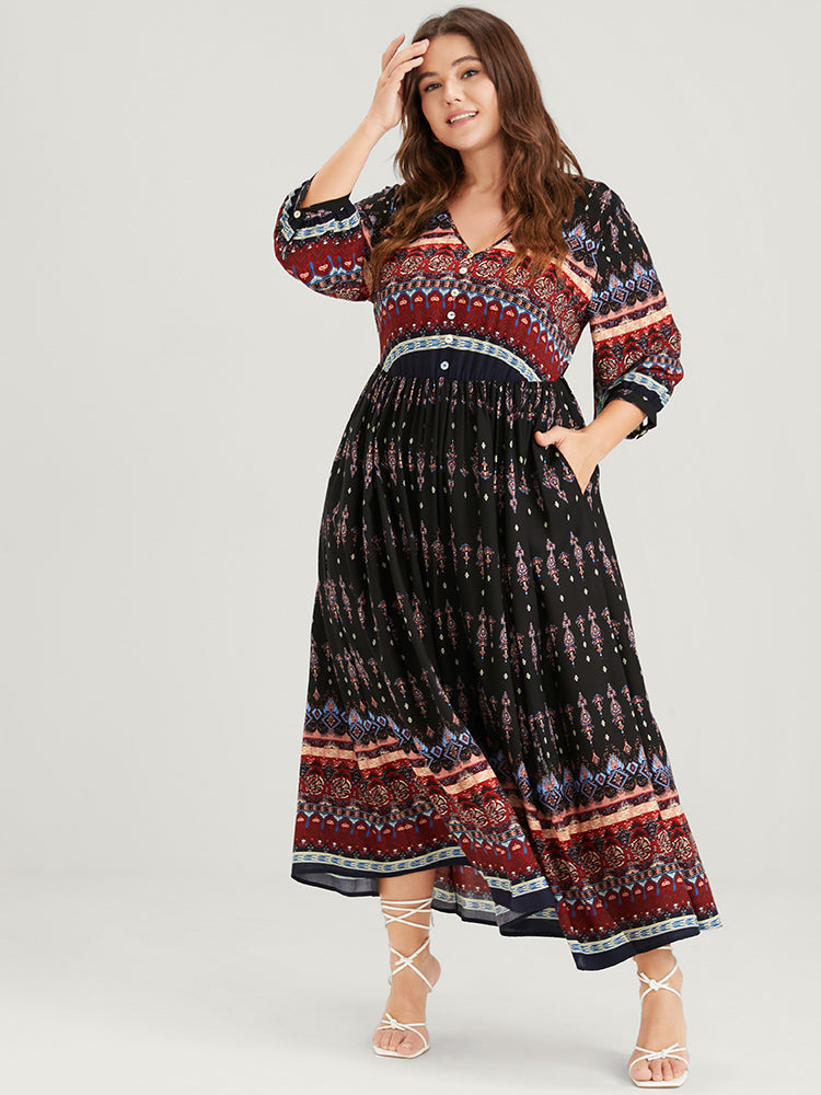 Bandana Button Pocket Flutter Split Hem Midi Dress