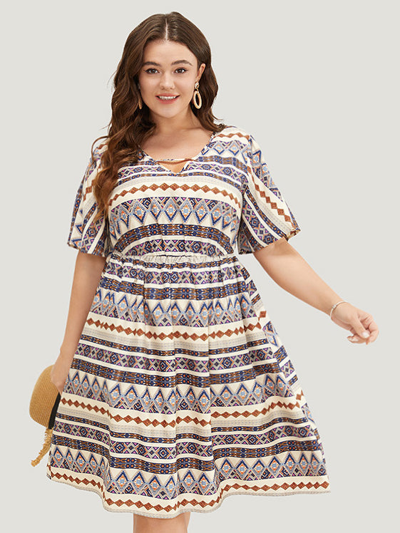 Bandana Print Pocket Ruffle Keyhole Knee Dress