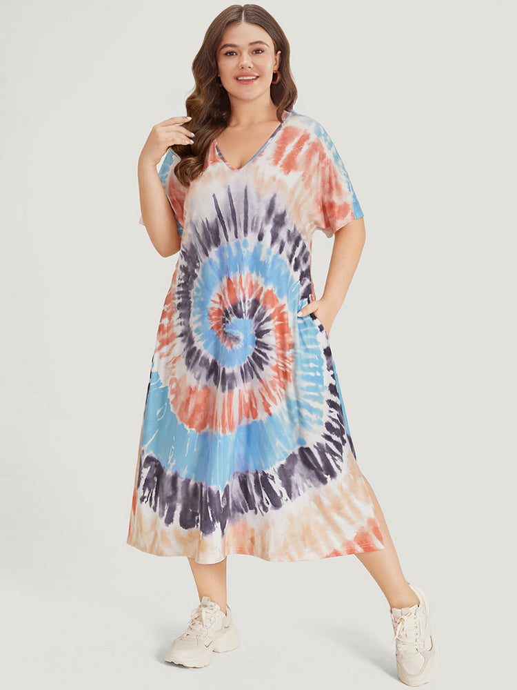 Tie Dye Pocket Split Side Dolman Sleeve Dress