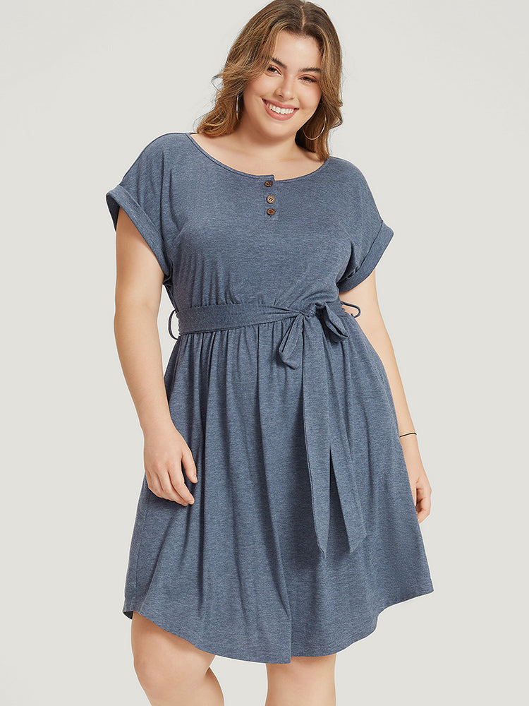 Supersoft Essentials Button Down Belted Cuffed Sleeve Dress