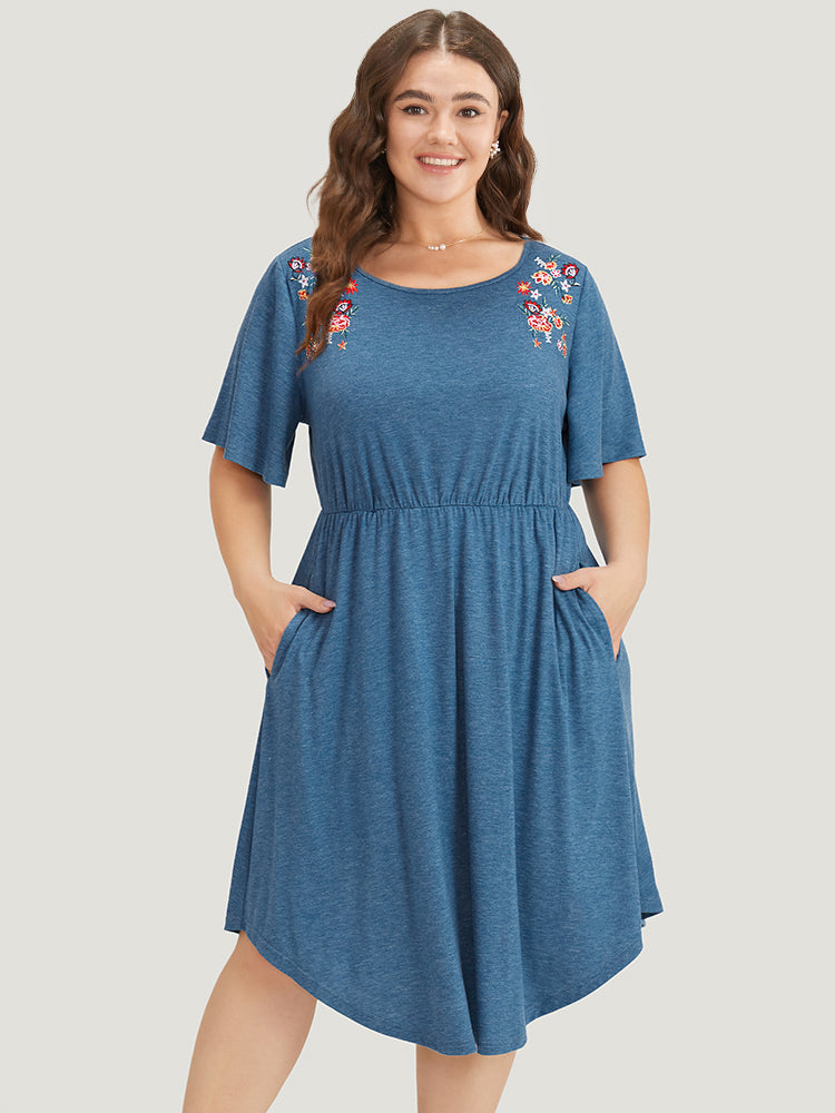 Supersoft Essentials Floral Embroidered Pocket Elastic Waist Dress