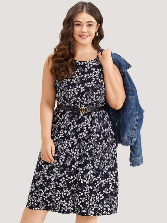 Ditsy Floral Pocket Crew Neck Tank Dress