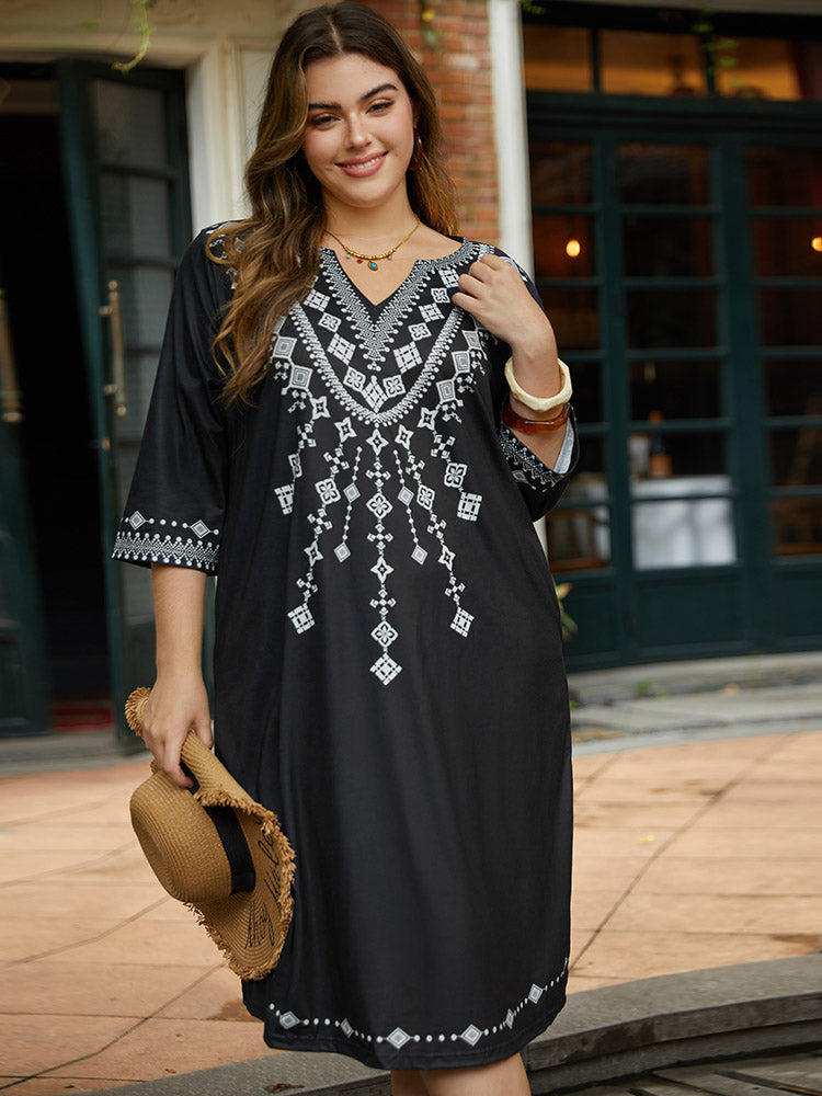 Bandana Print V Neck Pocket Midi Dress