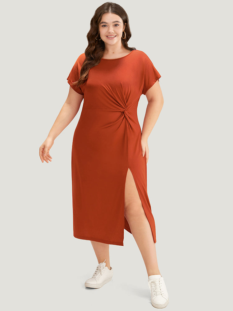 Supersoft Essentials Solid Twist Front Split Hem Dress